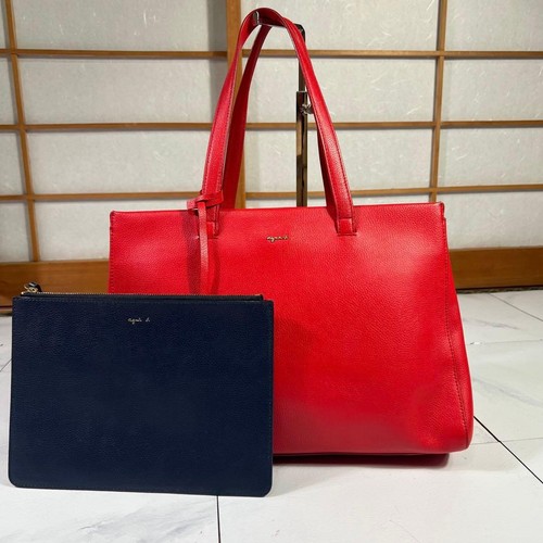 Agnes red leather tote bag - b,