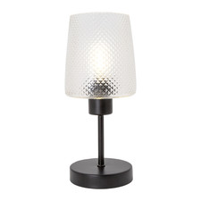 Modern Clear Dimpled Glass Table Lamp with Matte Black Stem and Base by Happy...