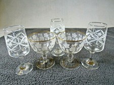 Lovely Selection Of 5 Patterned Sherry Port Drinks Glasses Vine , Star Design  