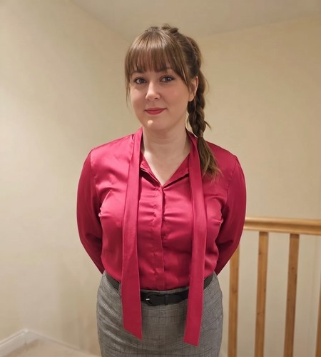 Burgundy satin pussybow blouse - burgundy,