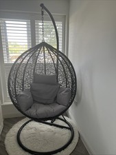 Garden Egg Chair Swing Hanging Cushion Indoor Outdoor. Grey Cushions