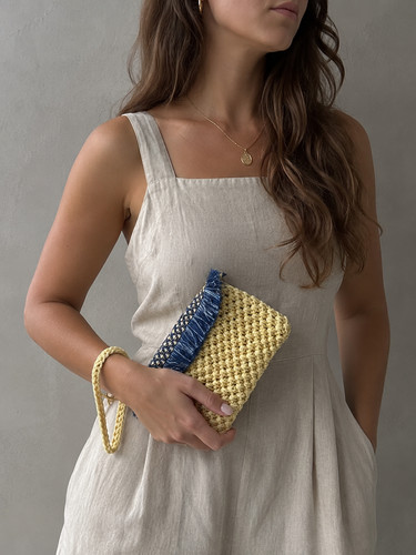 Yellow cotton crochet clutch - yellow,