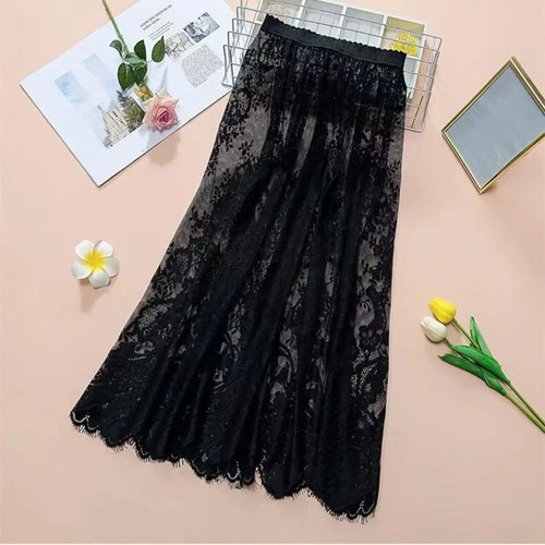 Lace long skirt high - skirt,
