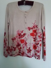 Kaliko Women's Cream & Red Pretty Flowery Cardigan Size 14