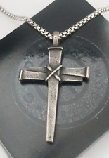 Large Rustic Antique Nail Cross Vintage Medieval Stainless Steel Necklace, XMAS