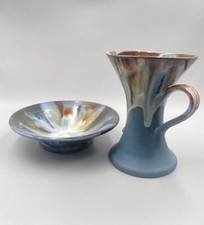 Rossa Studio Pottery Cashel Ireland Drip Glaze Small Jug And Trinket Dish