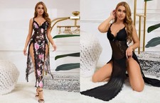 Ladies Lace Sexy Prom Nightdress Long Maxi Lingerie Sleepwear Dress Size 10-18