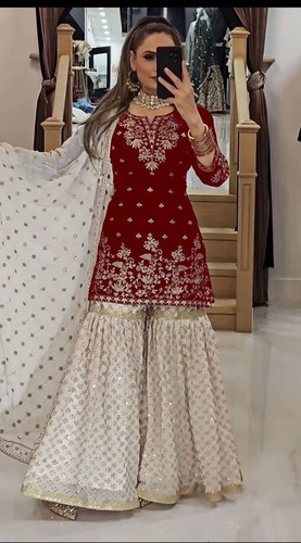 Maroon sharara palazzo salwar - maroon,