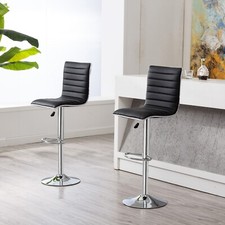 Bar Stools Set of 2 Adjustable Swivel High Back Faux Leather with Gas Lift