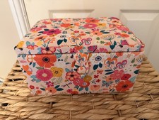 Floral Fabric Covered Sewing Box With Handle