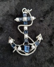 Anchor Brooch Sailing Ship Boat Nautical Vintage Inspired Blue Faux Pearl 