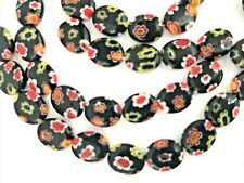 36 Glass Millefiori Beads Oval Flat 10mm Black Red Green Yellow Strand 