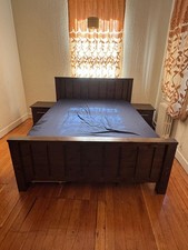 King-size bed pine wood
