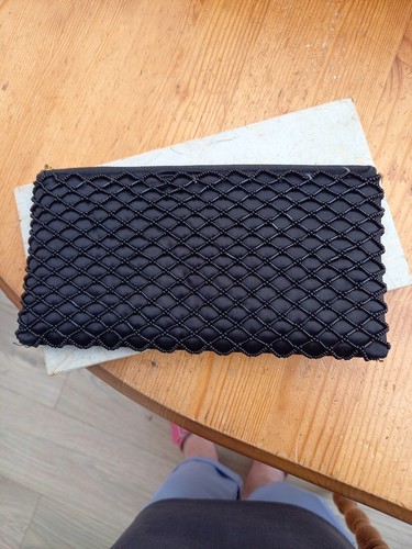Vintage beaded black clutch - black,