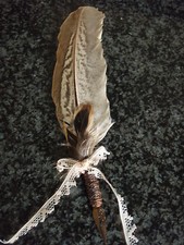 SMALL  PHEASANT FEATHER QUILL WRITING PEN WITH LACE BOW   
