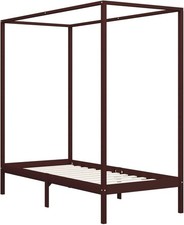 Canopy Bed Frame Dark Brown Solid Pine Wood 90x200cm Bed Frame Canopy Bed Frame