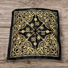 Vintage Retro Patterned Square Scarf Neck Tie Top Black Gold