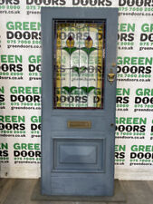 STAINED GLASS FRONT DOOR 1930s WOODEN ANTIQUE RECLAIMED WOOD EXTERNAL LEADED OLD