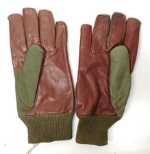British RAF Aircrew & Ground Crew Gloves Brown Green Leather Knitted Cuff 1982