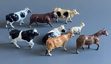 Collection x8 vintage LEAD Farm Animals x6 cows x1 goat x1 horse BRITAINS TIMPO