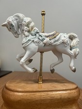 Vintage Decorative Hand Painted Ceramic Carousel Horse Music Box 