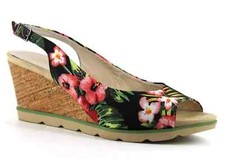 Lotus Nora Womens UK 7D EU 40 Floral Peep Toe Slingback Wedge Heel Sandals Shoes