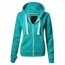 Ladies Womens Plain Zip Up Hoodie Sweatshirt Fleece Jacket Hooded Top 8 To 22UK