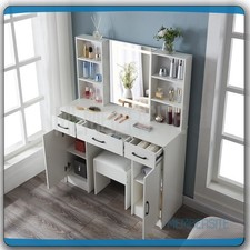 Large Dressing Table With Smart LED Mirror Stool Shelf Vanity Makeup Desk White