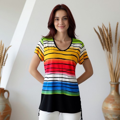 Multicoloured tunic striped - multicoloured,