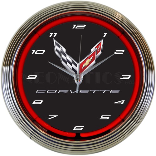 Chevrolet corvette neon - chevrolet, clock