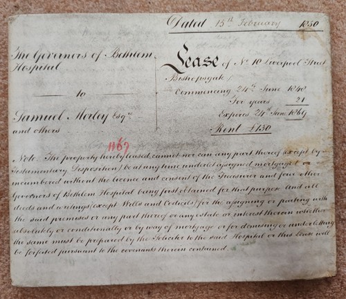 Bedlam hospital lease 1850 - bedlam, lease.