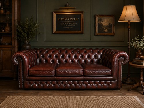 Oxblood leather chesterfield - oxblood,