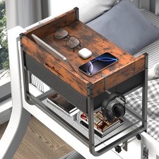 2 Tier Bedside Shelf for Top Bunk & Loft Beds, Bed Black+brown 