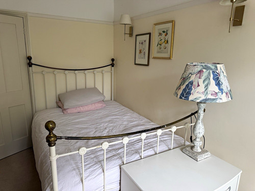 White metal double bed - white,