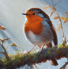 Wonderful John Silver Original Acrylic Painting Of A Robin Bird Wildlife Art