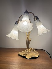 Vintage Tiffany Style Lily Pad Table Lamp 3 Arm Frosted Glass Tulip Shades
