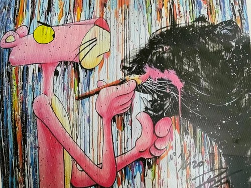 Pink panther painting black - pink,