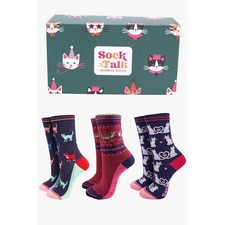Sock Talk Women's Socks Gift Box Navy Cats