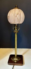 VINTAGE LAMP ART DECO TALL BRASS STEM GLASS SHELL GLOBE SHADE ORIGINAL