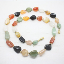 Vintage Semi Precious Pebble Stones Agate Beaded Long Necklace Jewellery