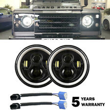 Pair 7"inch LED Headlights With Angel Eyes For Land Rover Defender 90 110 130