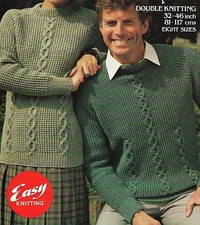 1778 LADIES & MENS DK EASY CABLE JUMPER 32-46"  VINTAGE KNITTING PATTERN  COPY