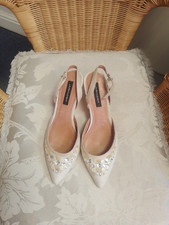 Laura Clement Ivory Fabric/Leather Pointed Kitten Heel Slingback Shoes UK 5 EU38