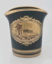 Vintage Greek black ceramic vase 10cm – 24k gold classical scenes, handmade