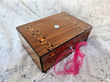 Antique Tunbridge Ware Walnut Jewellery/Trinket Box, Lined Interior