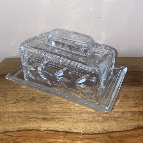 Vintage pressed glass butter - glass,