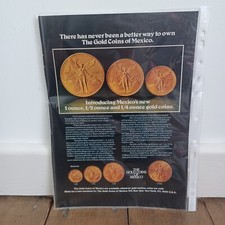 Vintage 1970s 1980s Mexican Gold Bullion Coin Advert Poster Retro 70s 80s 