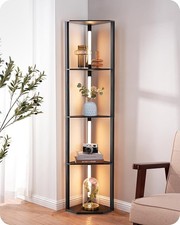 EDISHINE LED Floor Lamps with Shelves, 4 Layers Wood Dimmable Standing Lamp, 360