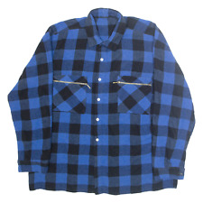 Mens Flannel Shirt Blue Check Long Sleeve L