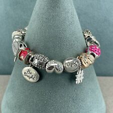 Chamilia 925 sterling silver charm bracelet full Disney cancer ribbon wings 17  